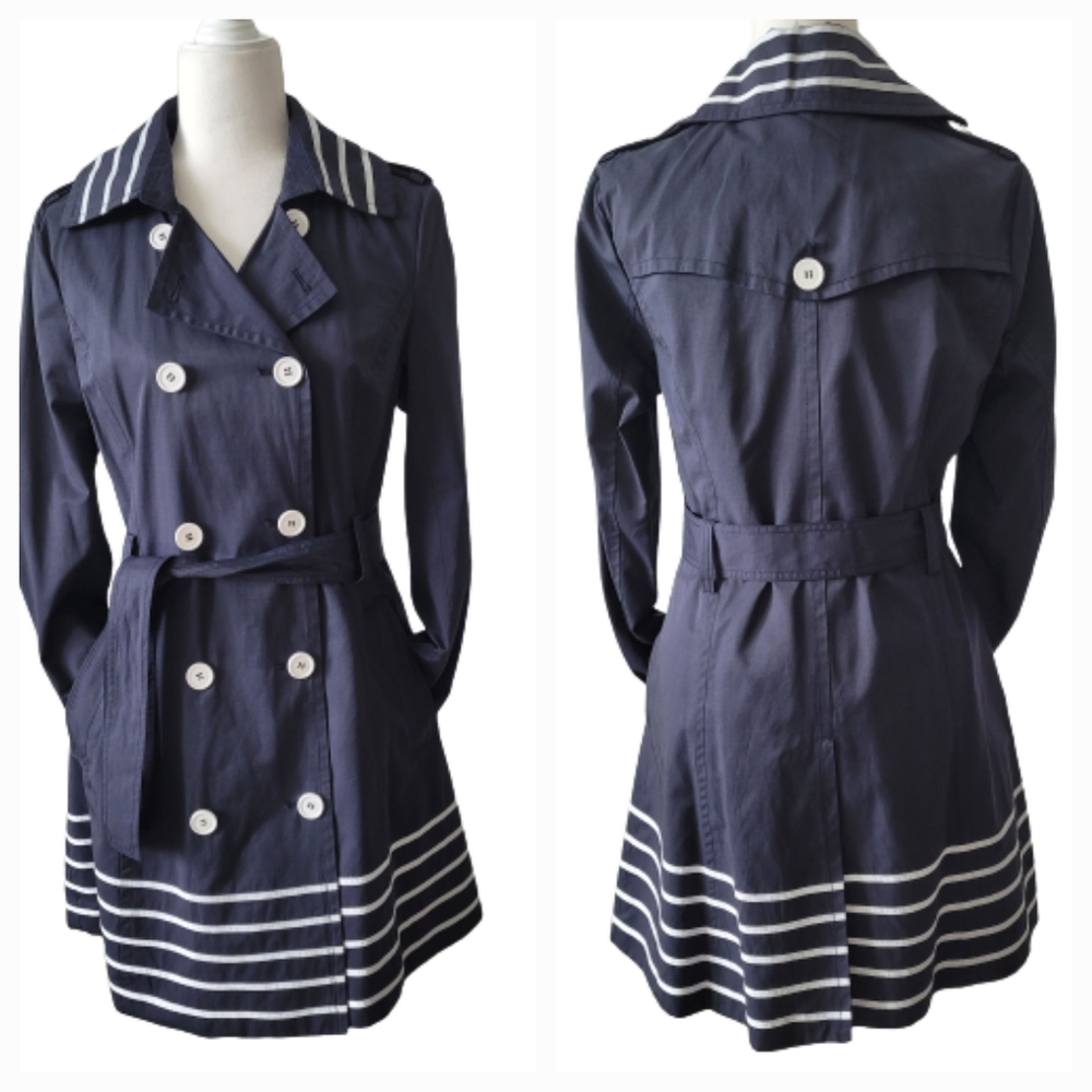 NWOT Women's Pelle Studio Contrast-Trim Belted Trench Coat, sz M
